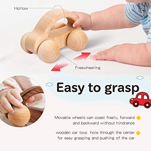 Organic Baby Push Car Wooden Toys 2pc Wood Car and Fine Movement Development and Infant Grasping Montessori Toys - Image 5