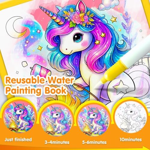 ZHOC Reusable Water Painting Books for Kids – Magic Water Reveal Coloring Books with Water Pens (Unicorn) No-Mess Coloring Book Fun Travel Activity for Ages 3 4 5 6 7 8 - Image 2
