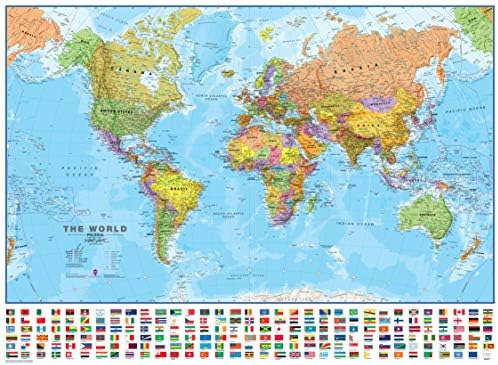 Large World Wall Map Political - with flags - 33 x 47 in by MapsInternational