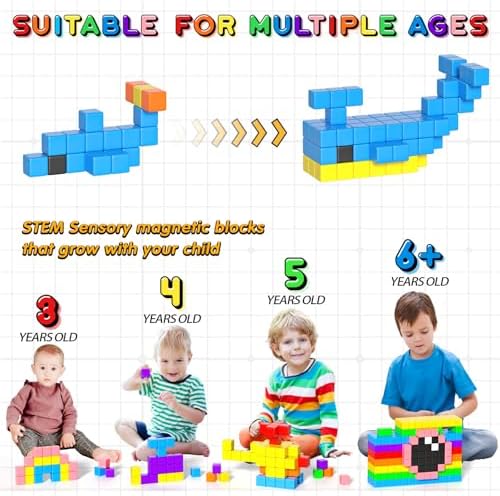 Apluses 54 PCS Magnetic Blocks, Magnetic Building Blocks for Kids 3+, Montessori Toys, Magnet Cubes, Preschool STEM Educational Sensory Magnet Toys for Kids Ages 3-5 Year Old Boys and Girls - Image 3