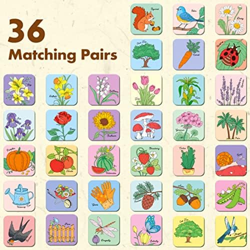 Hebayy Memory Matching Game, 72 PCS Grow A Garden Matching Cards for Toddlers 36 Designs Memory Cards Educational Toys for Preschool 4 5 6 Years Old - Image 2
