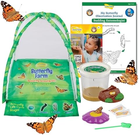 Insect Lore Butterfly Farm - Live Cup of 5 Caterpillars, Reusable Habitat, STEM Butterfly Activity Journal & Supplies - Grow, Observe and Release Painted Lady Butterflies by InsectLore