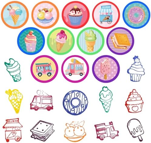 Cinrobiye 24 Pcs Ice Cream Stampers, Candy Donut Party Favors Sweet Themed Birthday Supplies Pre-Inked Classroom Prizes Treat Bag Fillers for Girls Boys Fiesta Pinata Gifts - Image 2