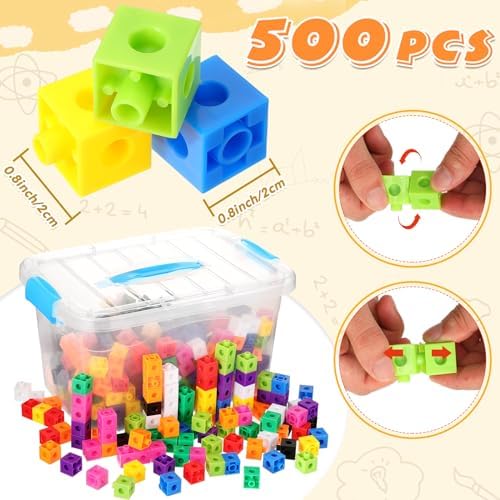 Jenaai 500 Pcs Linking Cubes with Storage Box, Colorful 2cm Math Counting Blocks, Stem Classroom Manipulatives, Back to School Gifts for Preschool Homeschool Teacher Kids(Blue) - Image 2
