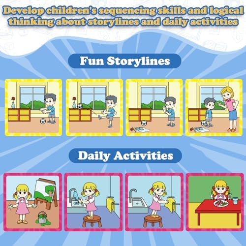 Kasfalci 4-Scene Sequence Board Game, Back to School Supplies, Sequencing Flash Cards, Speech Therapy Materials Sensory Toys for Kids with Autism, Preschool Learning Activity for Improve Storytelling - Image 2