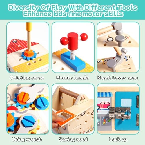 GAIETYDIY Montessori Toddler Tool Set - Wooden Kids Tools with Box/Bench - Image 4