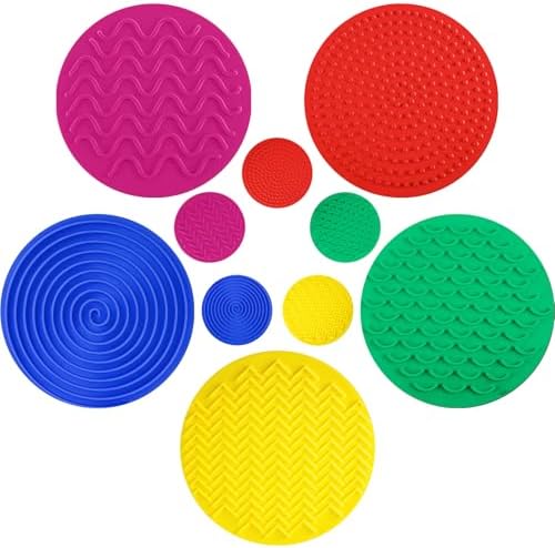 Lenwen 10 Pcs Sensory Mat Discs Sensory Stepping Circles Pads Textured Tactile Toys Stimulation for Calming Play and Early Learning Kids Matching Game Disorder Children ADHD(Classic Color) by Lenwen