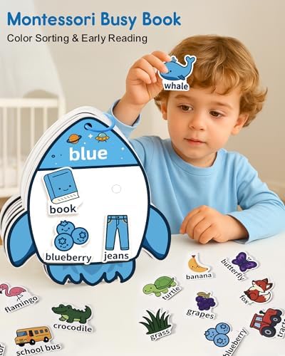 Montessori Busy Book Color Sorting Toys for Kids Ages 3+, Preschool Learning Activities & Educational Toys, Children Quiet Book with Sensory Fine Motor Skills Matching Games for Boys Girls - Image 3