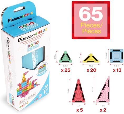 PicassoTiles 65 Piece Magnetic Tiles, STEM Travel Building Set for Kids 3+ - Image 3