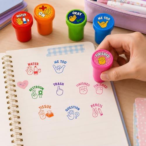 Cinrobiye 24 Pcs Hand Signal Stampers for Kids, Cute Classroom Communication Stamps, Teacher Tools, Classroom Rewards, Behavior Management, Party Favors, Goodie Bag Fillers, Small Toys - Image 5