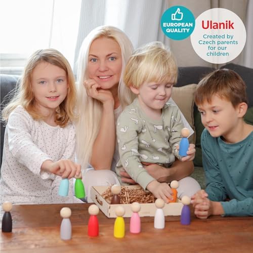 Ulanik Large Peg Dolls for Sorting Toddlers Montessori Toys for 1+ Year Old Baby Dolls Wooden Games for Learning Color Sorting & Counting — 12 Gnomes - Image 2