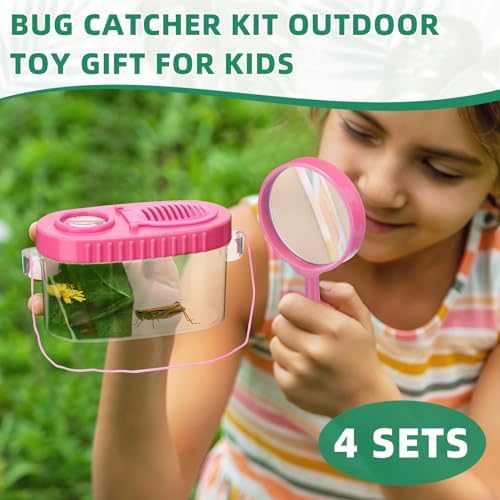 Halloscume 4 Sets Bug Collection Kit for Kids, Explorer Outdoor Kit with Bug Containers for Insects, Magnifying Glass, Tweezers, Nature Exploration Gift Toy for Girls Boys(4 Colors) - Image 4