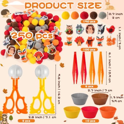 EZdhuawuse Fall Sensory Bin Fillers - 267 Autumn Animals Thanksgiving Fine Motor Toys Sorting Stacking Toys for Kids, Felt Hedgehog Squirrel Turkey for Preschool Education Early Development Activity - Image 2