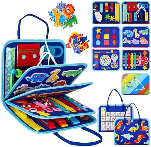 Montessori Busy Board for Toddlers – Sensory Busy Book with Buckles, Zippers, Letters, Animals, Toddler Activities – Fine Motor Skills Development Learning for Boys Girls Travel Activity by Unknown