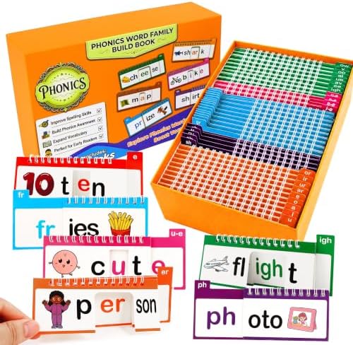 Phonics Flash Cards, Word Family Build Book with 40 Read and Rhyme Flip Books, Learn to Read Sight Words, Kindergarten Reading Games, Preschool Homeschool Educational Learning Activities by Unknown