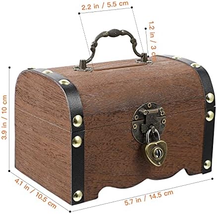 Wooden Treasure Chest Storage Box Wooden Money Storage Box Piggy Bank Organizer with Lock and Keys Gift for Kids and Adult - Image 2