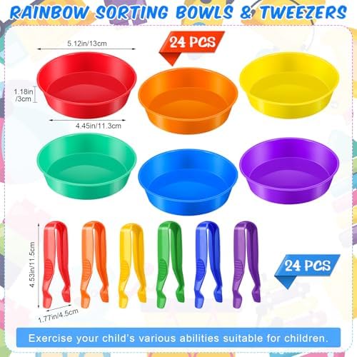 48 Pcs Sorting Bowls and Tweezers for Preschool Counting and Sorting Toy Early Math and Fine Motor Skills Stem Sets Gift - Image 2