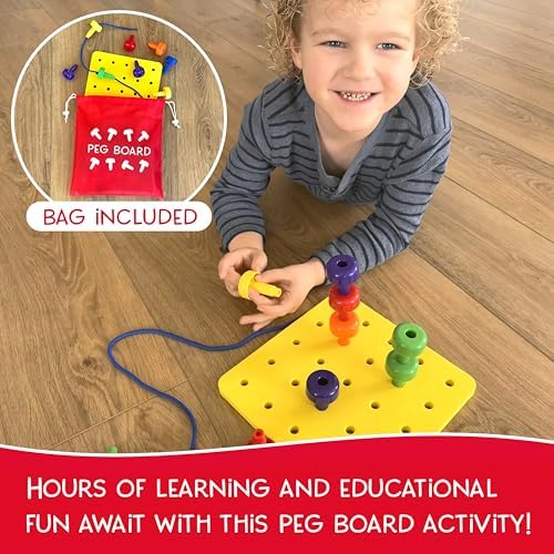 Blu Jay Foam Peg Board Toy - 36 Pegs, Foam Board, Lacing String, Storage Bag - Occupational Therapy Toys - Fine Motor Skills Toys for Toddlers and Kids (Yellow) - Image 2