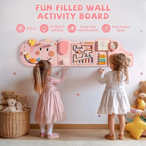 ROBUD Elephant Montessori Busy Board, Activity Wall Busy Board, Pink - Image 3