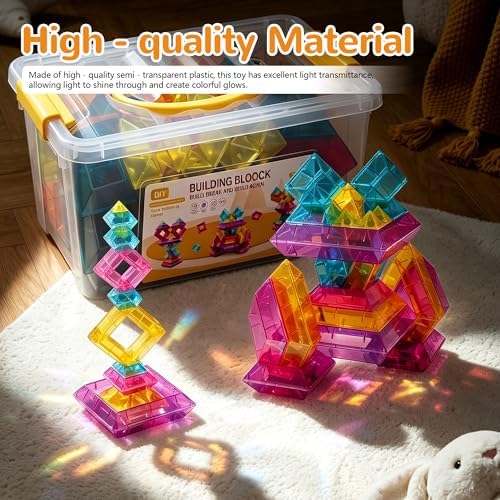 STEM Building Blocks Set for Toddlers 2-5,40Pcs 3D Transparent Blocks Toy,DIY Pyramid Stacking Toy for Toddlers 2 3 4,STEM Preschool Learning Activities for Kids,Sensory Gifts for Age of 3-6 Boy&Girl - Image 6