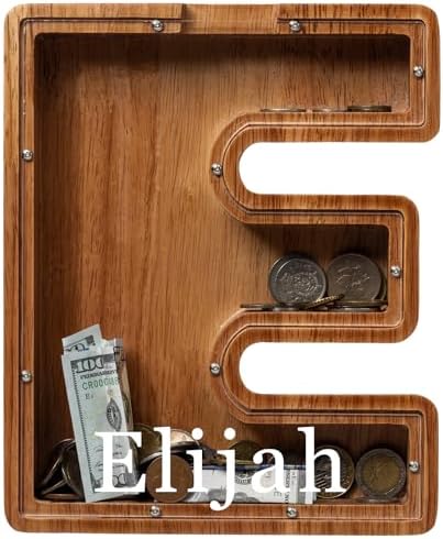 Personalized 12" Extra Large Wooden Letter Piggy Bank for Kids Boys Girls, (Laser Engraved Name) Custom Initial Letter Shape Piggy Bank, Alphabet Coin Bank Grandchildren Birthday by Ladenk
