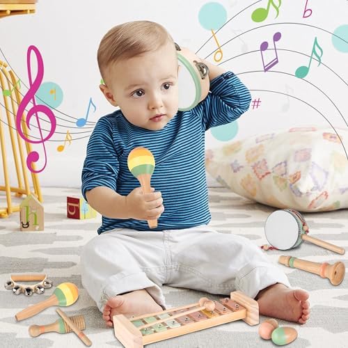 VINJOE Baby Musical Instruments-Toddler Montessori Wooden Musical Toys for Kids 1-3, Neutral Colors Percussion Instruments Set Early Learning Musical Toys for Preschool Educational Birthday Gifts - Image 6