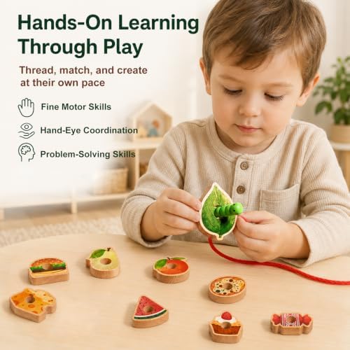 Wooden Lacing Caterpillar Threading Toy Beads Sequencing Set,Gift for 2yrs+ - Image 2