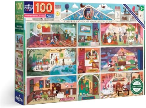 eeBoo Explorers School of Magic 100 Piece Children's Puzzle, 24" x 16" by eeBoo