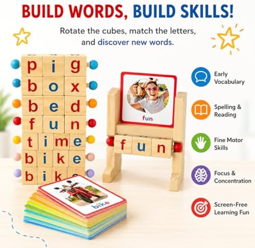 Montessori Wooden CVC Word Game | Real Photo Phonics Flash Cards Ages 3+ (CVC Word Game) - Image 6