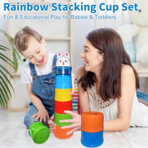 WEEJOYGAM Baby Stacking Cups, Nesting Stacking Toys for Toddlers 1-3 Montessori Toys for 1 Year Old Gift, Kid Water Bath Toys for Babies 6-12 Months Developmental Cause and Effect Color Sorting Blocks - Image 5