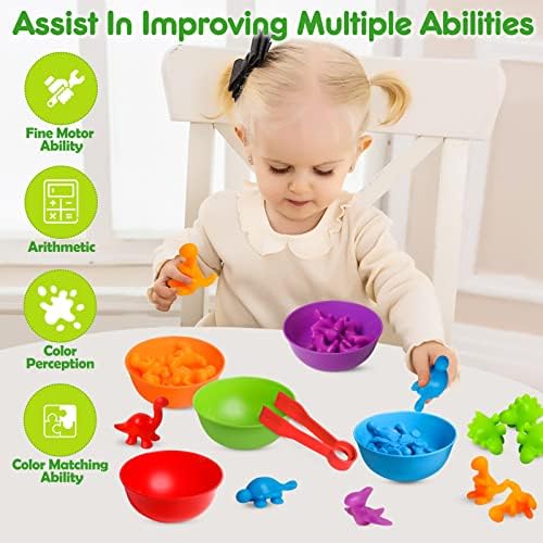 Counting Dinosaur Toys Matching Games with Sorting Bowls Sorting Toy for Toddlers Preschool Learning Activities for Math Color Sensory Montessori Fine Motor Skills for 3 4 5 Years Old Boys Girls - Image 6