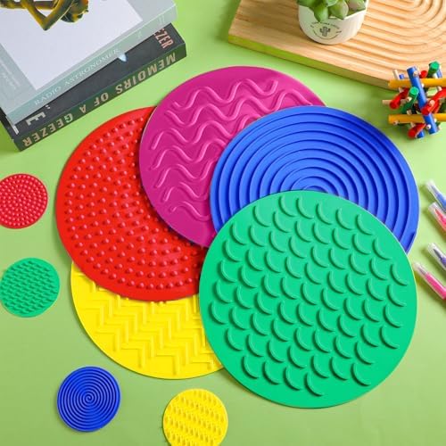 Lenwen 10 Pcs Sensory Mat Discs Sensory Stepping Circles Pads Textured Tactile Toys Stimulation for Calming Play and Early Learning Kids Matching Game Disorder Children ADHD(Classic Color) - Image 5