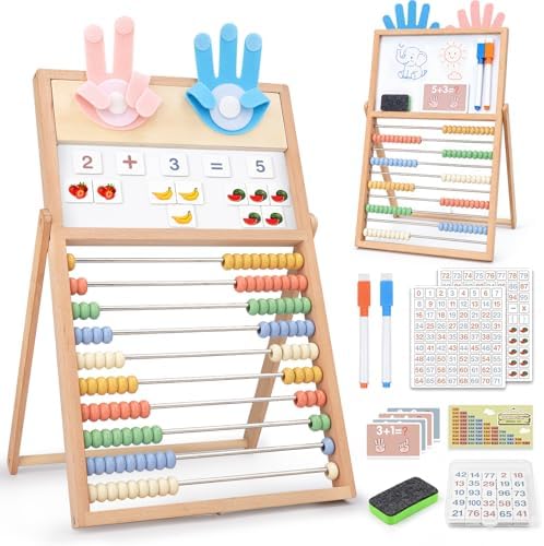 Joyreal Wooden Abacus for Kids Math 3-5 4 5-7, Double-Sided Whiteboard by Joyreal