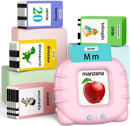 Eaever Spanish English 520 Words Talking-Flash-Cards, Birthday Gift for 3 4 5 6 Year Old Girls, Preschool Learning Toys, Pink by Eaever