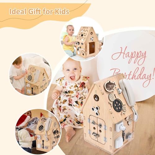 Potatomato Montessori Wooden Busy House - Busy Board Toy for Toddlers - Preschool Learning Educational Toys - Sensory Board for Fine Motor Skills, Gifts for Babys Boys & Girls - Image 6