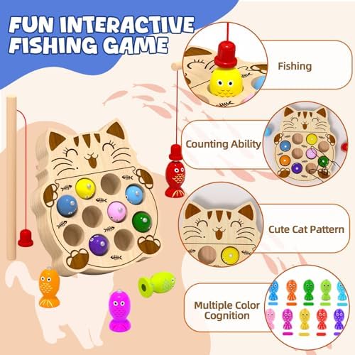 Wooden Magnetic Fishing Game for Toddlers 2-4, Montessori Sensory Busy Board Educational Learning Fine Motor Skills Toys for 2 3 4 Years Old Boys Girls - Image 2