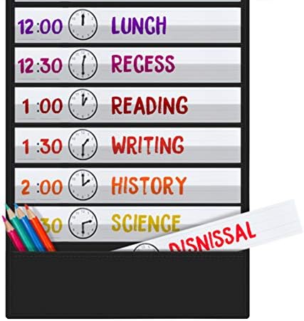 Daily Schedule Pocket Chart, 13+1 Scheduling Pocket Chart with18 Dry-Eraser Cards, Educational Charts for Classroom Office Home Preschool Activity (Black) - Image 5