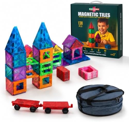 138-Piece Magnetic Tiles with 2 Cars & Storage Play Mat by Buildbrightkids