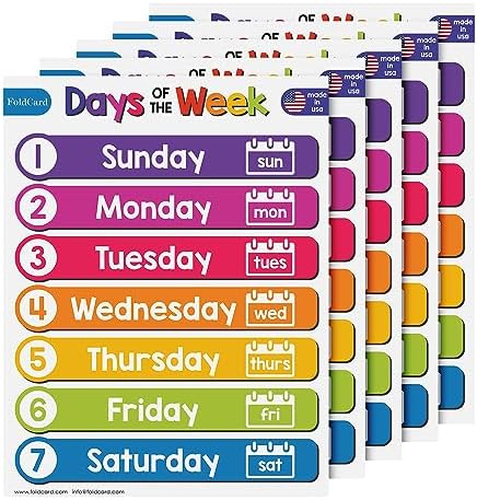 FoldCard Days of the Week Chart Educational Poster 8.5x11 5pk by FoldCard