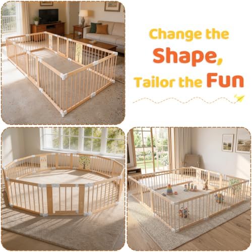 Extra Large Wooden Baby Playpen，Adjustable Play Yard for Babies and Toddlers, Baby Activity Center with Child Proof Lock, Easy to Assemble, Foldable Play Pen 12Panel - Image 7