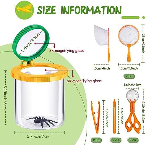 Libima 100 Pcs Bug Collection Kit Include 20 Magnifying Insect Box 20 Net 60 Fine Motor Skill Toys Sensory Learning Tools Bug Jar Tweezers for Outdoor Science Nature Exploration Observation - Image 2