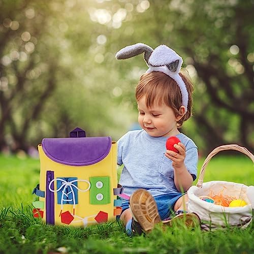Busy Board - Toddler Backpack with Buckles and Learning Activity Toys - Develop Fine Motor Skills and Basic Life Skills - Learn to Tie Shoes - Children's Travel Toy (Yellow) - Image 6