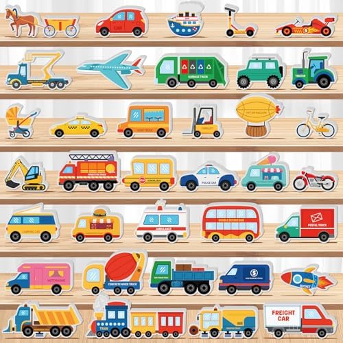 Kathfly 36 Pcs Wooden Community Helpers Vehicles, Career Figures Toy by Kathfly