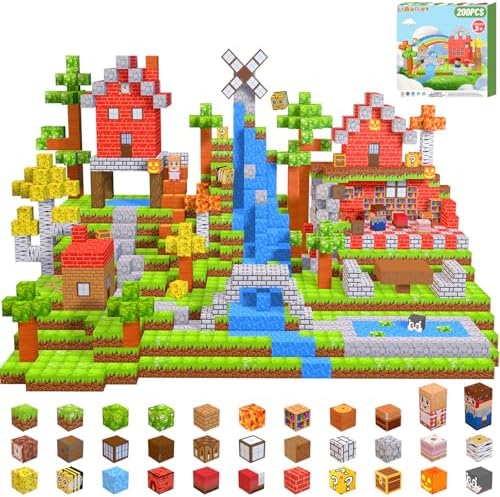 LionFuny 200PCS Magnetic Blocks,Magnetic Building Blocks Stacking Toys,Magnet Toys Building World Set, STEM Sensory Christmas Birthday Gift for Toddlers Boys Kids Age 3 4 5 6 7 8,Upgrade 1" Large Size by LionFuny
