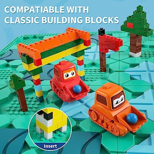 burgkidz STEM Road Build Puzzle: Teal Board, 200+ Chal. w/ 2 Cars - Image 6