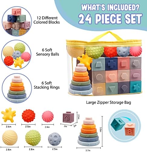 Montessori Baby Toys 18M+, 3 in 1 Stacking Blocks Rings & Sensory Balls - Image 2