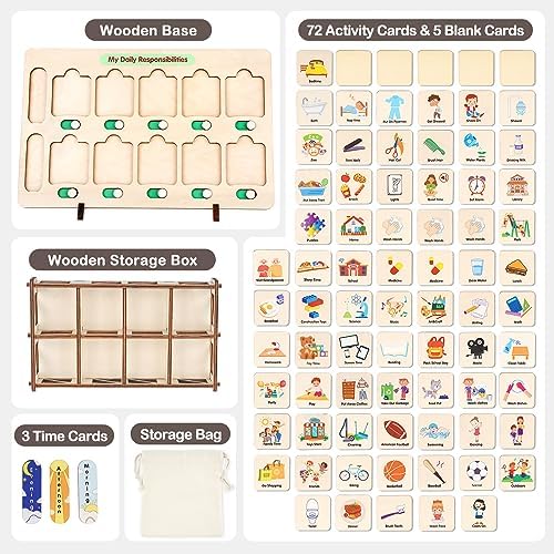Dreamon Wooden Visual Schedule for Kids Morning and Bedtime Routine Chart - Image 4