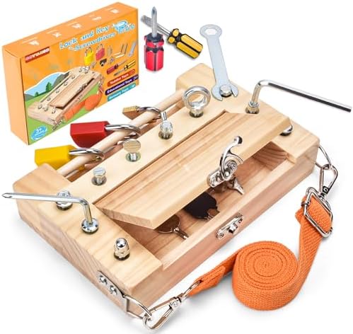 Montessori Screwdriver Board -Lock and Key Toy Set for Kids, Storage Wooden Tools Preschool Toys for 3 4 5 +Year Old, Fine Motor Skills Toys by CGYUJISD