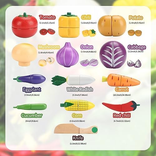 Wooden Vegetable Toys for Children,Pretend Play Food Set for Kid, Magnetic Cutting Kitchen Toy with Picnic Basket,Baby Dinette Accessories for Toddlers Store Grocery,Gift for Girl Boy - Image 6