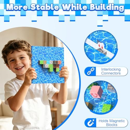 4PCS Magnetic Blocks Base Plates for Kids, 4" x 4" Strong Grip Base (Water) - Image 2